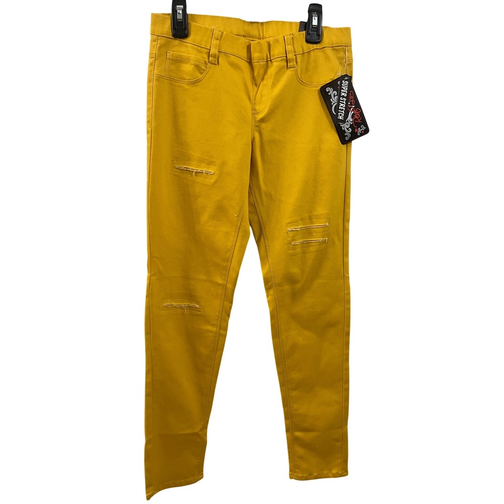 Red Love Kids Mustard Yellow Super Stretch Distressed Skinny Pants Size 16 NWT